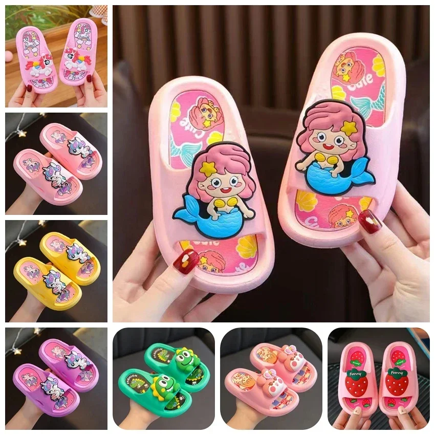 

Children Summer Cartoon Mermaid Unicorn Dinosaur Print Baby Boy Girl Slipper Kid Antiskid Soft House Slipper Indoor Beach Shoes