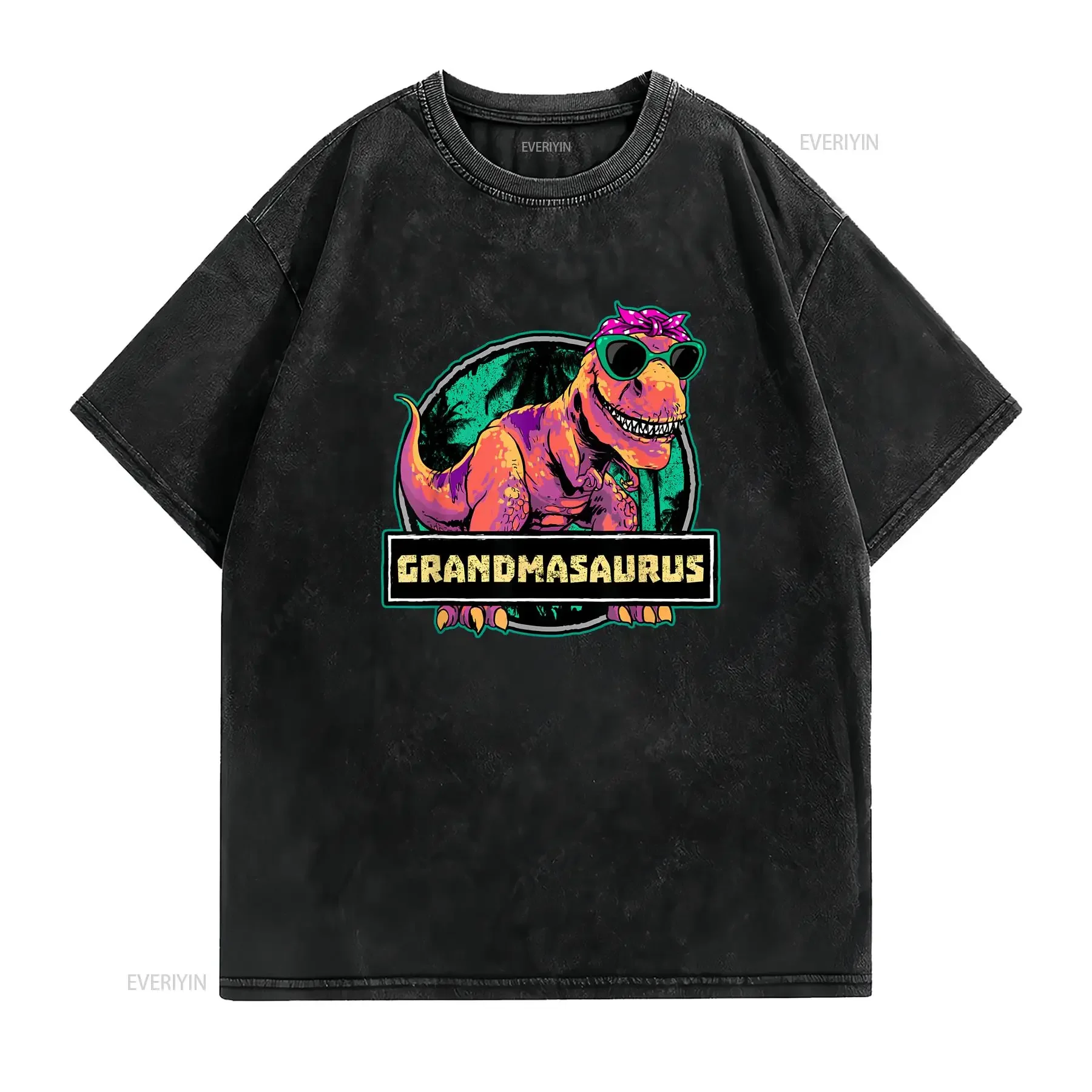 Grandmasaurus T rex Grandma Saurus Dinosaur Family Matching Shirt Black Medium vintage Washed Casual Slightly Soft Unisex