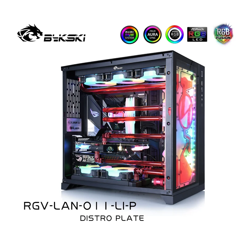 Bykski Distro Plate pour Lian Li PC-011-Analyste de panneau avant-PMMA W/PŽ+ W/ 5v Adressable Water Cooling ARGB Light