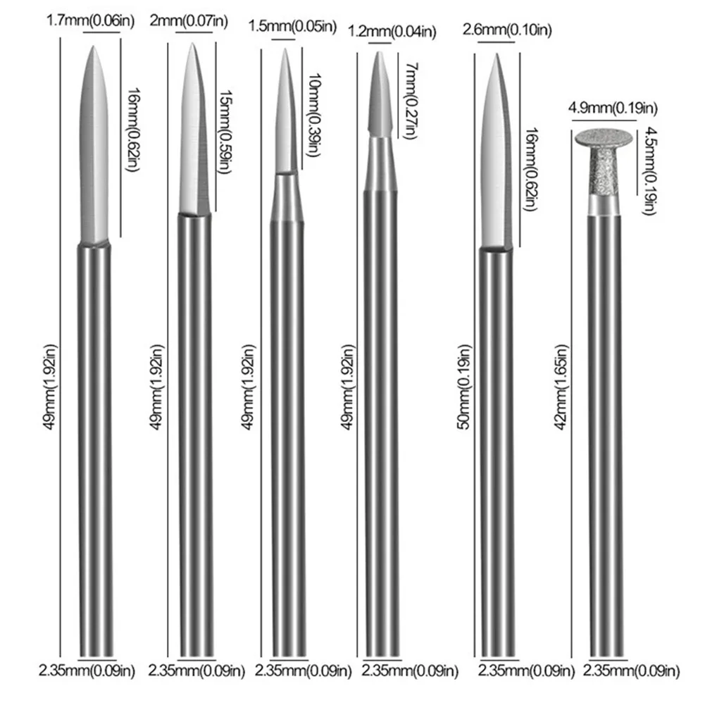 6pcs Rotary Wood Carving Drill Engraving Tool 2.35/3.0mm Shank Wood Milling Cutter Wood Crafts Grinding Tool Power Tool Parts