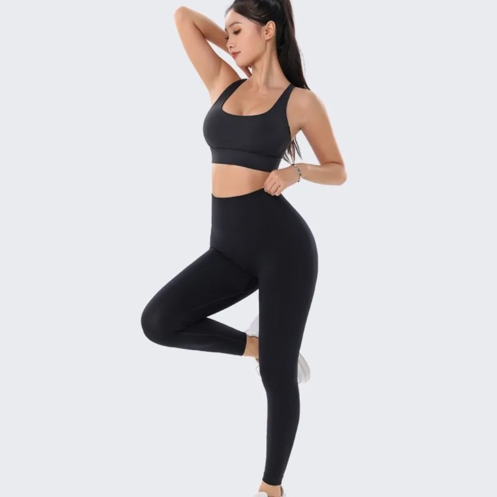 Leggings scolpiti Pantaloni lunghi da yoga elastici da donna Pantaloni lunghi da yoga sportivi neri a vita alta con controllo della pancia