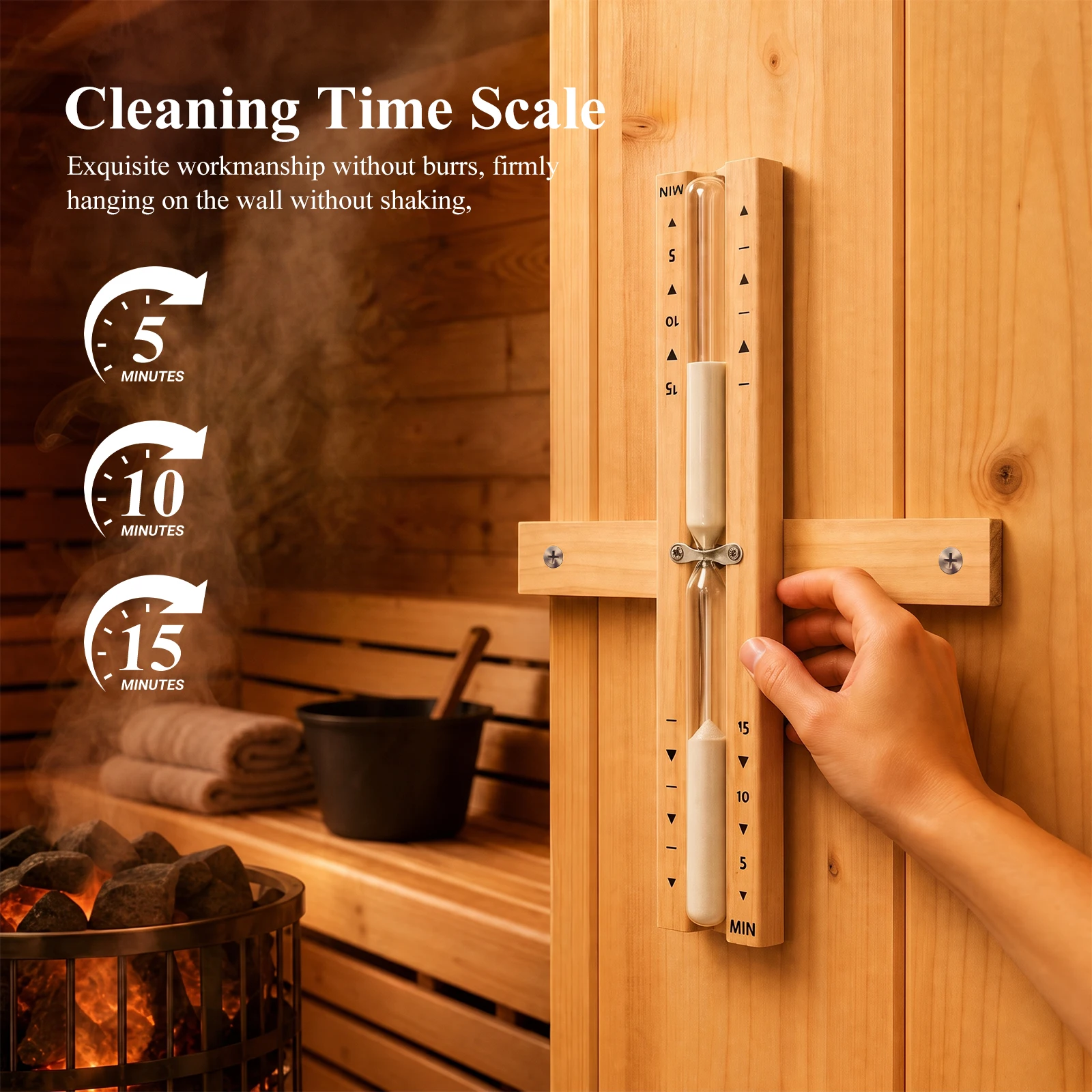 Wooden Sauna Hourglass Sand Timer Wall Mounted Rotating 15mins Sandglass Clock White Sand Timer for Home Store SPA Room Use