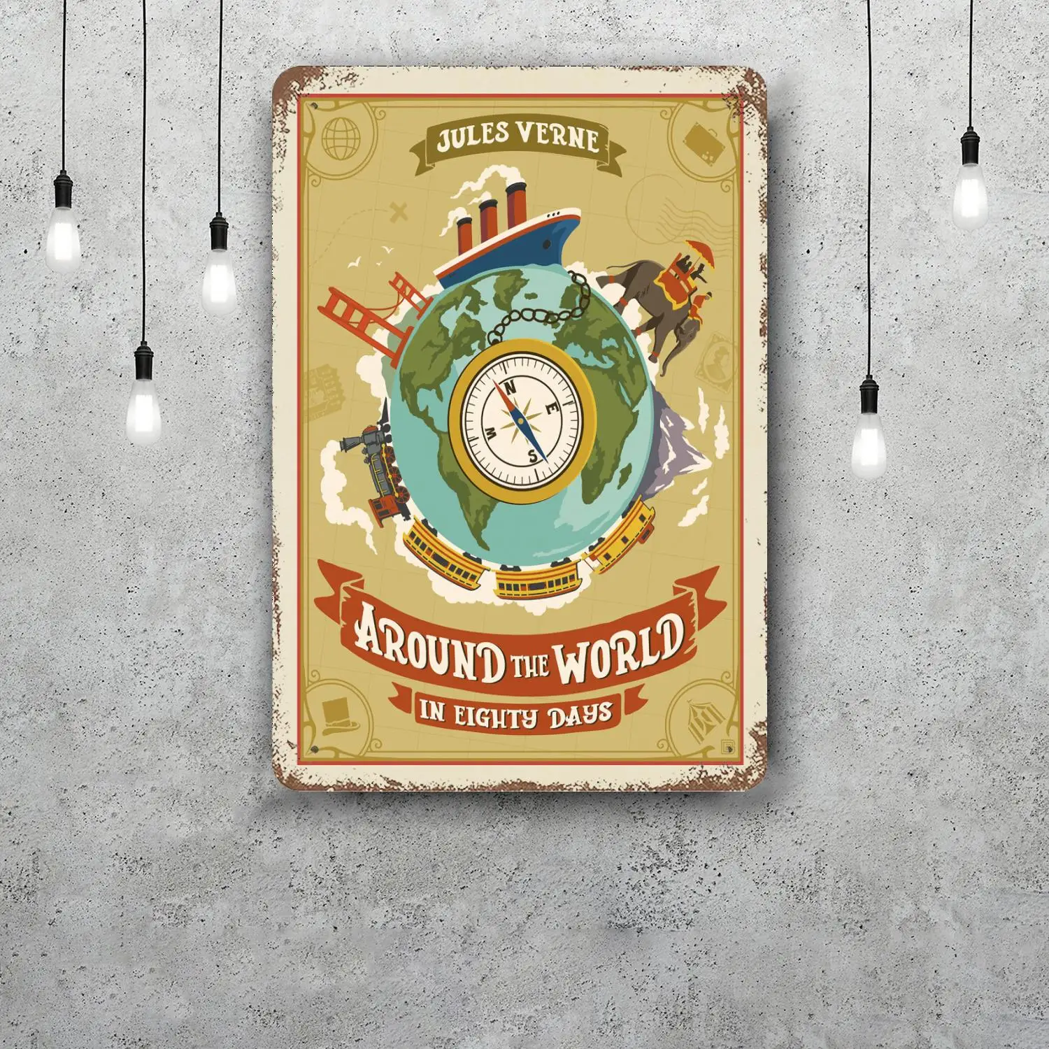 MINISO Around the World in 80 Days Metal Signs wall decor Vintage Tin Signs Metal Poster Decor for Bar Pub Wall Decoration