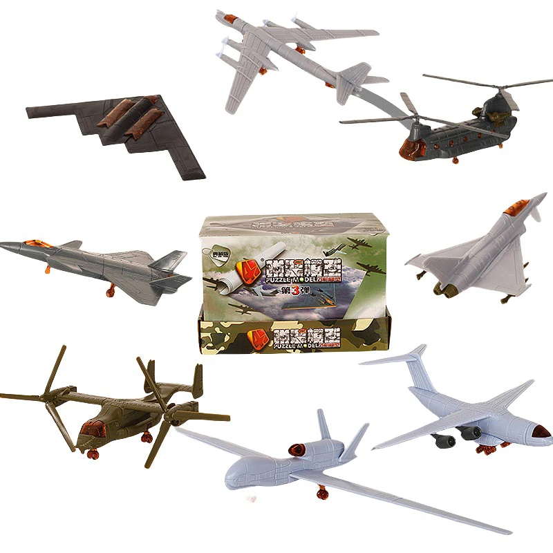 2/8PCS Mini Plastic Toy 1/144 Scale Airplane Assembly Model B-2 TY-95 RO-4A UH-60A WD-8 J-10 Fighter  Ornament