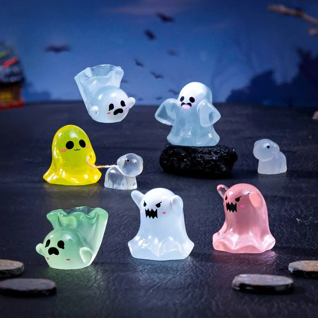 10Pcs Glowing Ghosts for Halloween Resin Decorations,Glow At Night Ghost Elf Ornament Micro Landscape Home Garden Decor