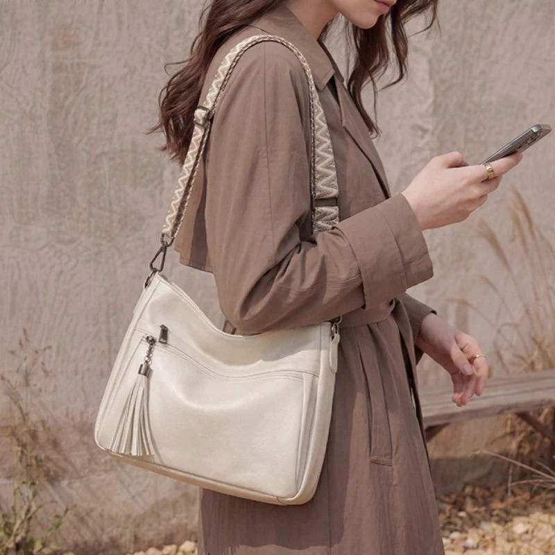 Women's Soft Faux Leather Shoulder Bag Detachable Strap Crossbody Summer Daily Minimalist Korean Style