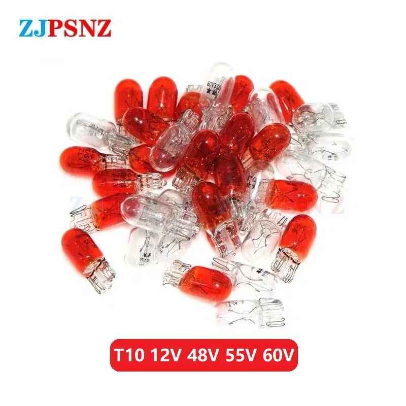 T10 12V 48V-55V-60V Bulb Inserted Bubble Lamp Light Bulb Halogen Warm Warning Turning Light Reversing Light Small Lamp Red White