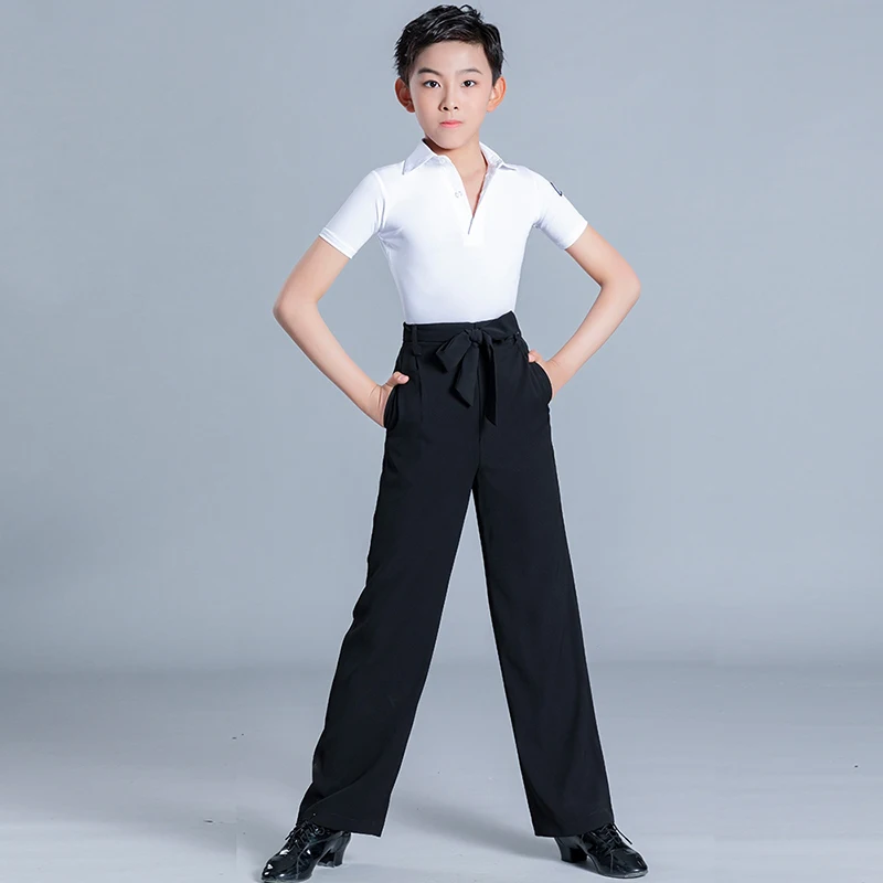 Nouveaux enfants salle de bal danse Performance Costume garçon manches courtes danse chemise enfants Cha Cha valse danseur hauts VBH1696