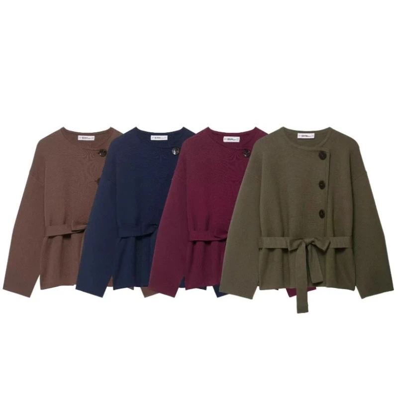 2025 Winter Hot Selling New Belt Knitted Short Solid Color Versatile Comfortable Coat for Women