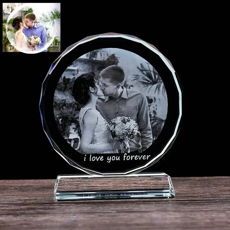 Round crystal trophy glass, free customized photo frame, personalized statue, crystal birthday gift, home decoration