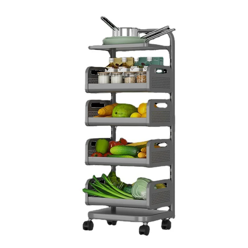 

Kitchen rack trolley Household multi-functional pots and pans Storage floor-to-ceiling multi-layer fruit
