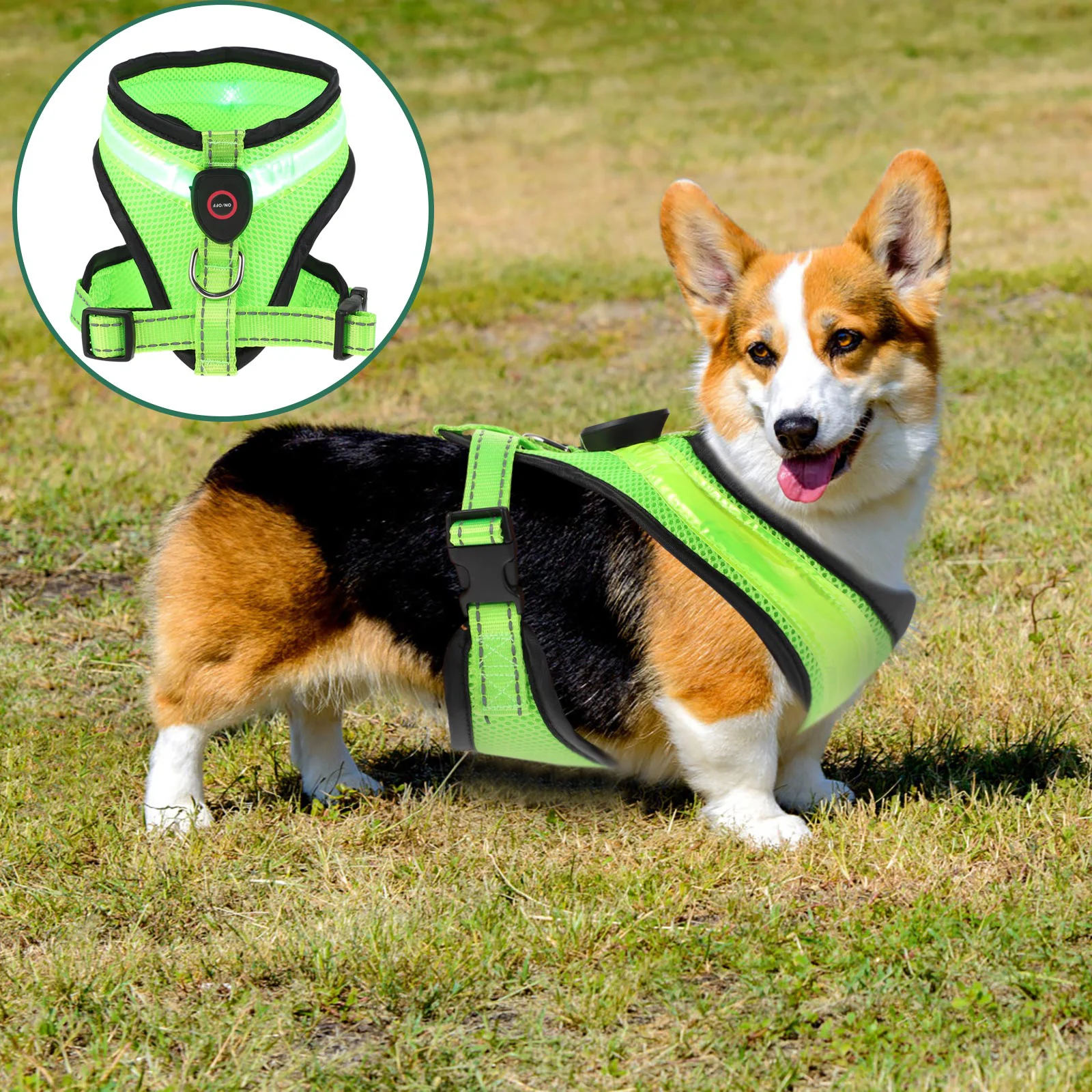 Light Up Dog Vest Illuminated Glow Dark Harness Reflective USB Rechargeable Glowing Puppy