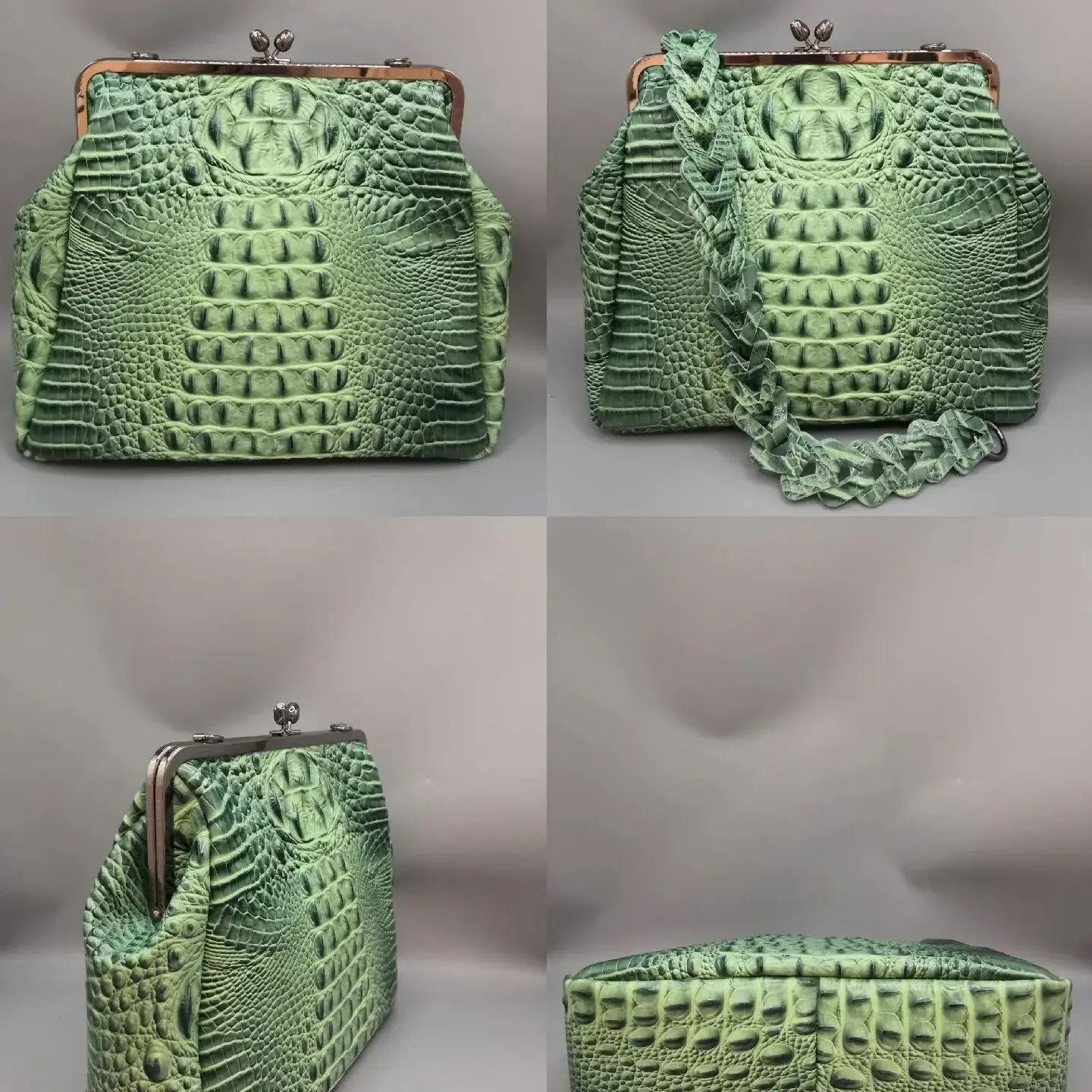 

ОЧЕНЬ В ВИНТАЖНОЙ Зеленая сумка 27x20x9 см, кожаная сумка Lingge, металлическая ручная вечерняя сумка-клатч большого размера