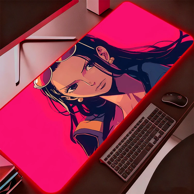 One Piece LED Mouse Pad Backlight Gamer Gaming Accessories Speed Keyboard Rubber Lock Edge RGB Desk Mat Laptop Fashion