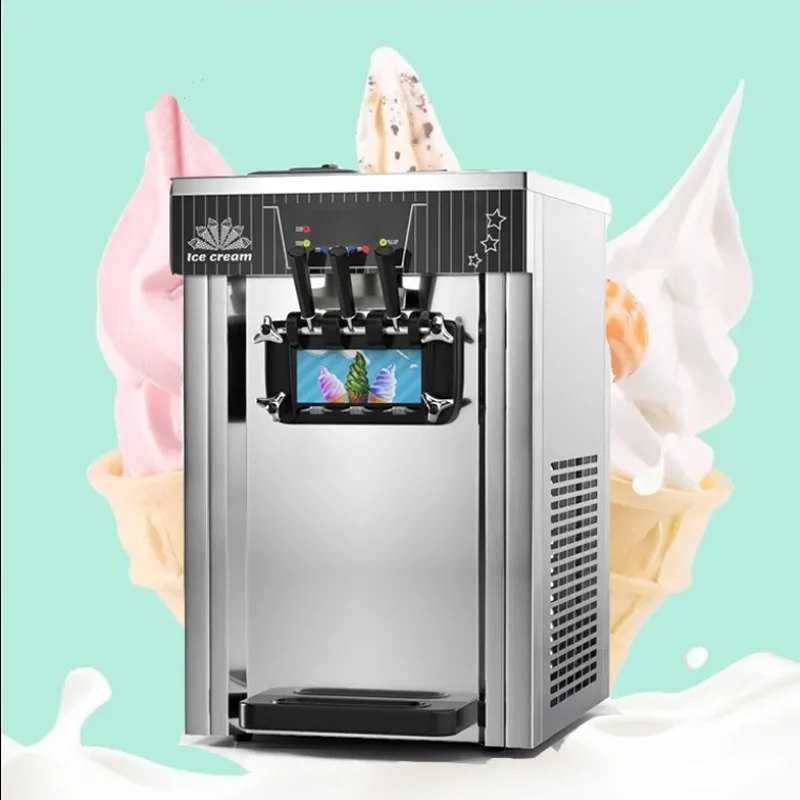ماكينة صنع الآيس كريم الناعمة الأكثر شعبية، مخروط الآيس كريم بثلاث نكهات مع آلة آيس كريم مثلجات لوحة LCD