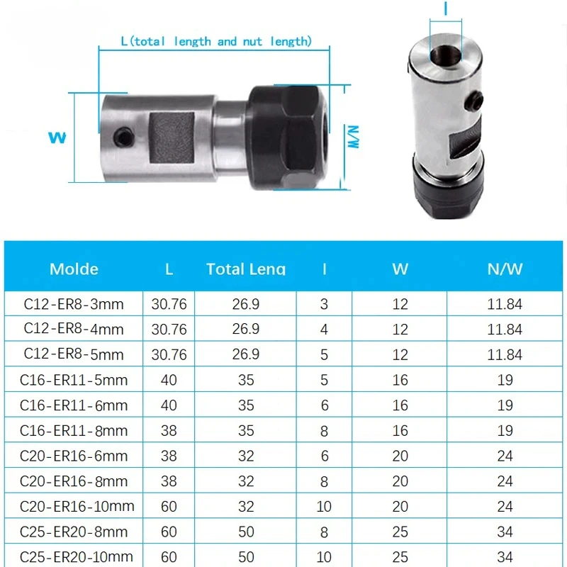 Imagem -03 - Cszj Er11 Er25 Er32 Er40 Mandril Eixo do Motor Haste de Extensão Mandril Ferramenta Torno mm mm mm 10 mm Suporte Ferramenta Cnc