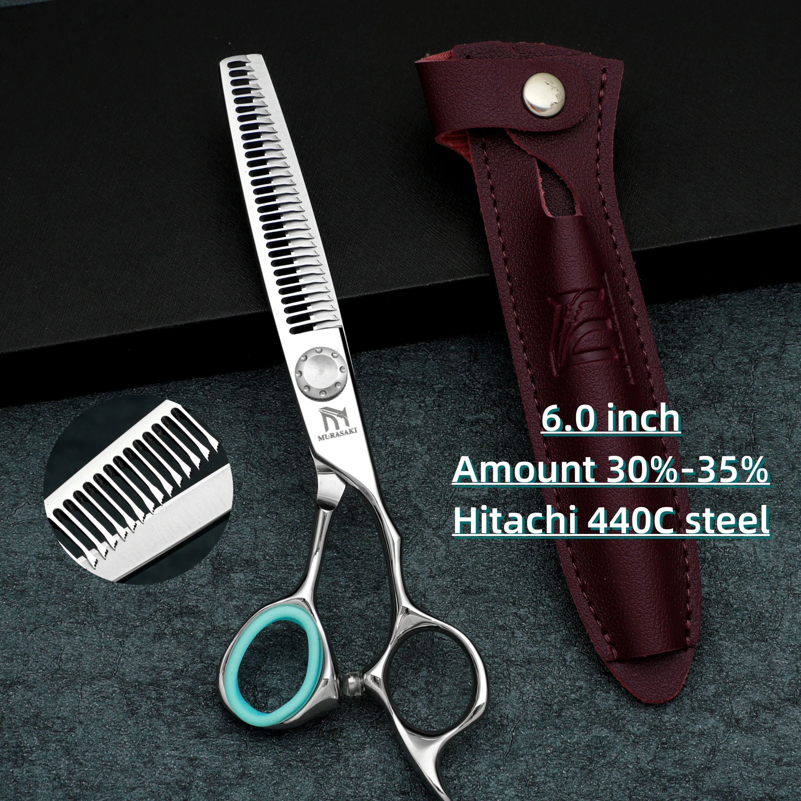 MURASAKI 6-Zoll-Professionsschere mit umgekehrten Zähnen zum Ausdünnen, Hitachi 440C-Stahl-Friseurschere, hochwertige Haarschneidemaschine – Detail 27