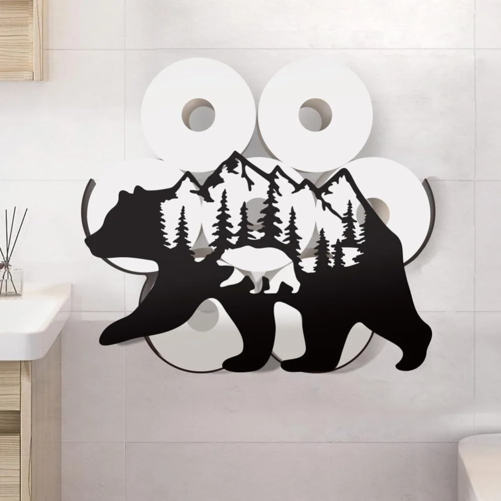 Bear Toilet Paper Holder Funny Bear Rustic Cabin Decorative Toilet Paper Storage Extra 8 Rolls Wild Bear Freestanding Toliet