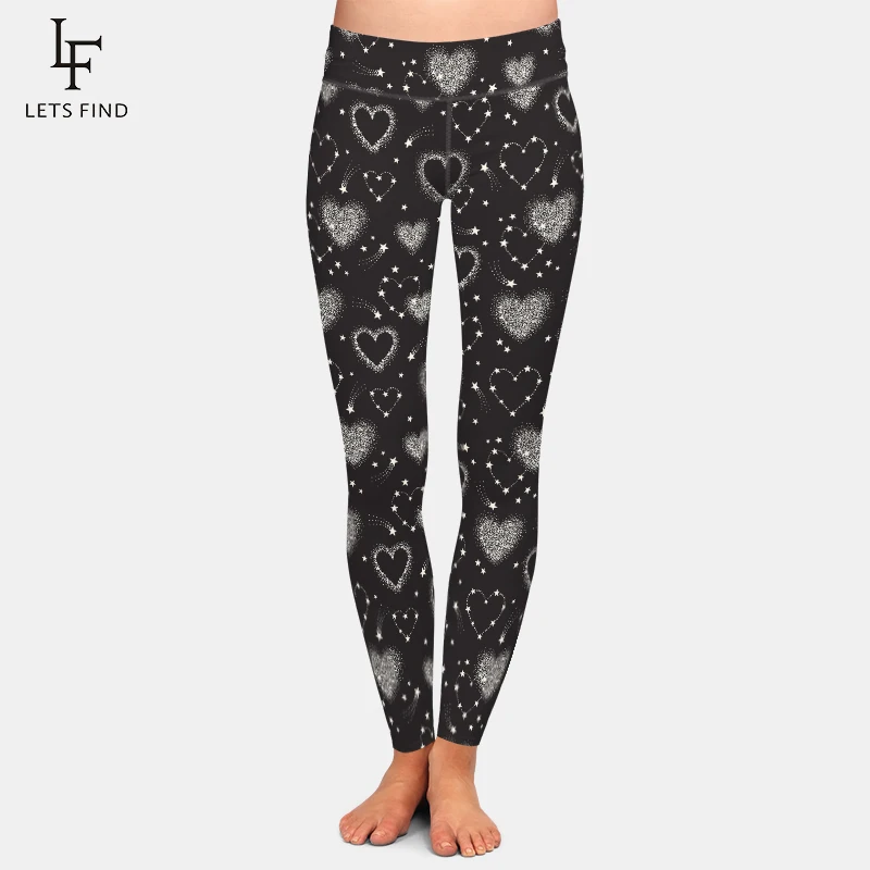 LETSFIND – Legging de Fitness pour femme, pantalon imprimé en forme de cœur et de constellation, taille haute, haute élasticité, offre spéciale