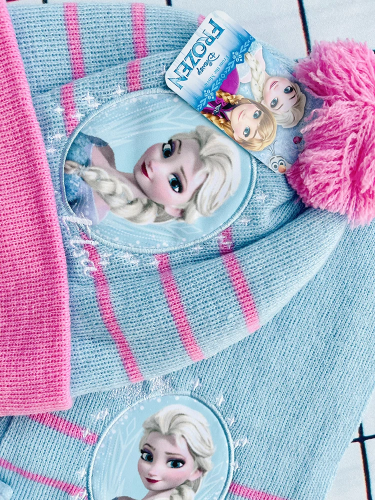 Disney New Autumn and Winter Cute Children Ice and snow Elsa Cartoon Scarf Hat glove three-piece Warm Boy Girl Child hat