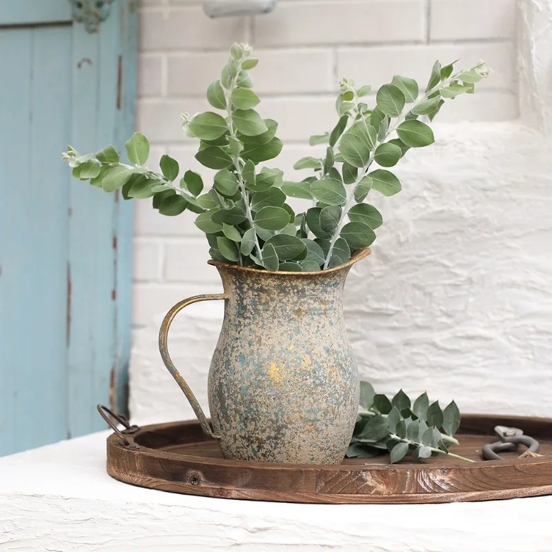 1Pcs Rustic Style Simple and Unique Retro Galvanized Vase Metal Retro French Farmhouse Decoration Vase