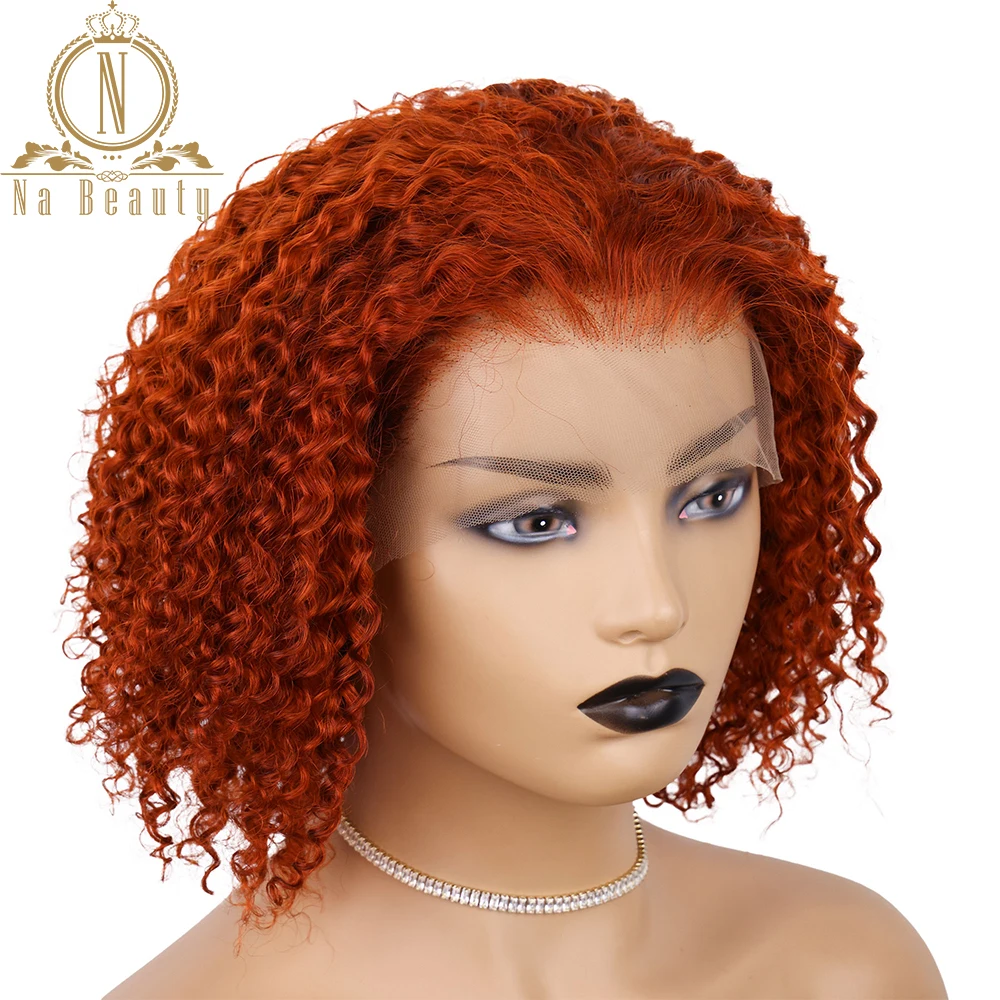 Ginger Lace Front Human Hair Wigs Colored Bob Curly Wigs For Women Bleached Knot Orange Color HD Transparent Lace Nabeauty 180%