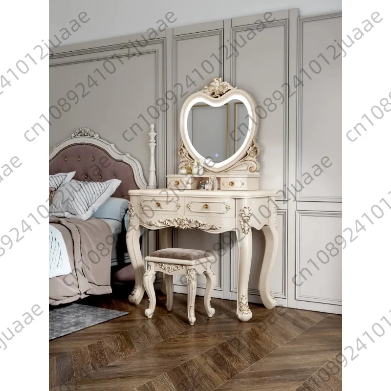European Dressers Vanity Set Mirror White Makeup Desk With Drawers & Stool - Small Wood Dressing Table For Bedroom