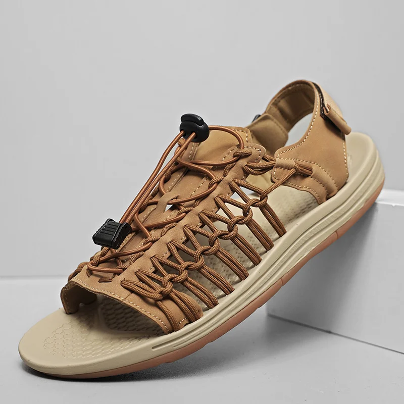 

Men's Sandals Summer Beach Shoes High Quality Italian Luxury Design Slippers Plus Size Handwoven Sandals