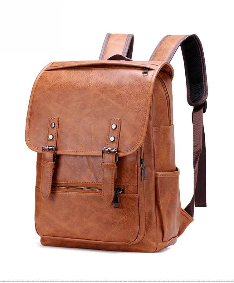 Large Capacity Vintage men\'s bag Teenage Backpacks PU Leather Fashion Schoolbag Man Multifunctional Backpack Men Zipper Designer