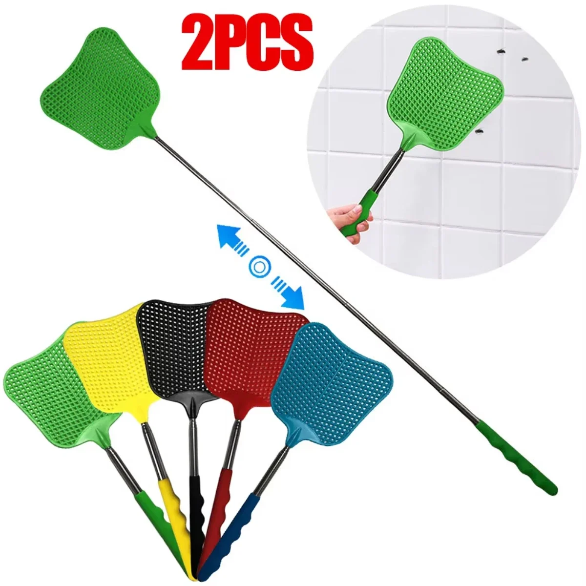 1pc Telescopic Fly Swatters Retractable Manual Plastic Fly Swatter Extendable Flyswatter With Long Pole Manual Bugs Killer Tool