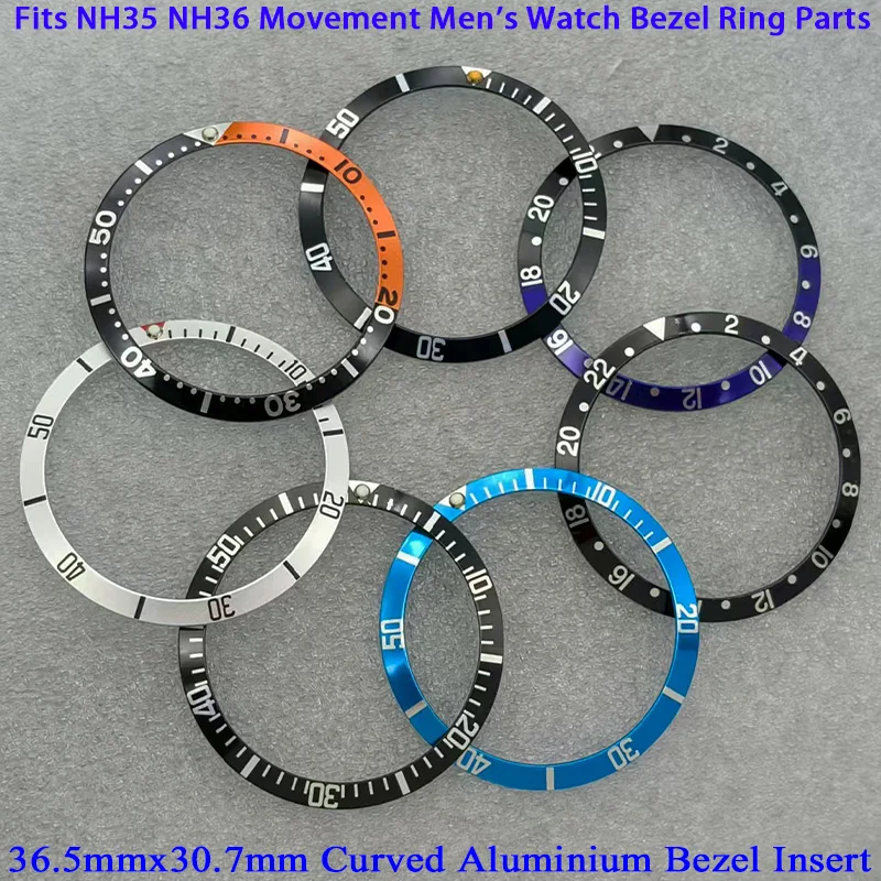 

36.5mm Aluminium Curved Bezel Insert Ring NH35 Case Ring Fits Submariner NH35 NH36 Diving Case Bezel Ring Men Watch Refit Parts