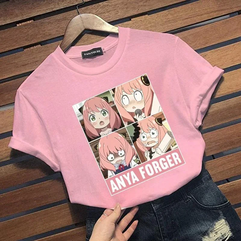 Kawaii Anime Anya Forger Printed T-Shirt Women's Fashion Personalized Round Neck Short Sleeve Shirt Top