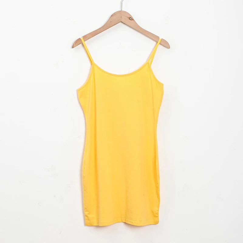 Baumwoll-Spaghettiträgerkleid Damen Basic Schlankes Ärmelloses Minikleid – Detail 9