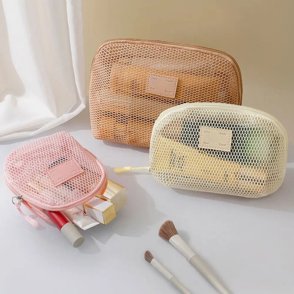 Casual Nylon Cosmetic Bag With Zipper Mesh Storage Pouch Hand-held Multipurpose Toiletry Wash Bags Travel