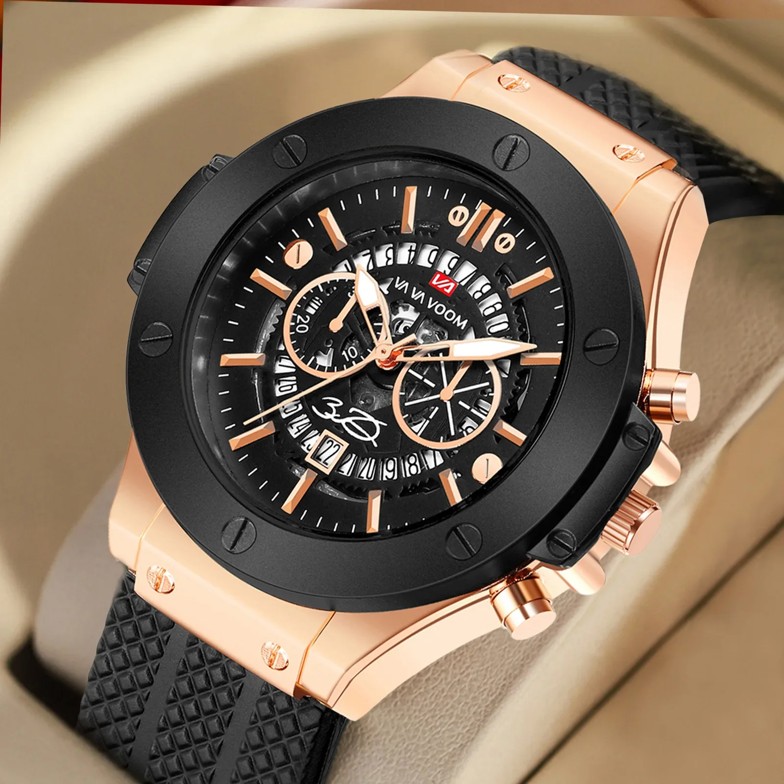 Orologio sportivo da uomo Movimento al quarzo Impermeabile 3ATM Calendario Moda Cinturino in silicone Orologio da polso da lavoro Relagio Masculino Regalo