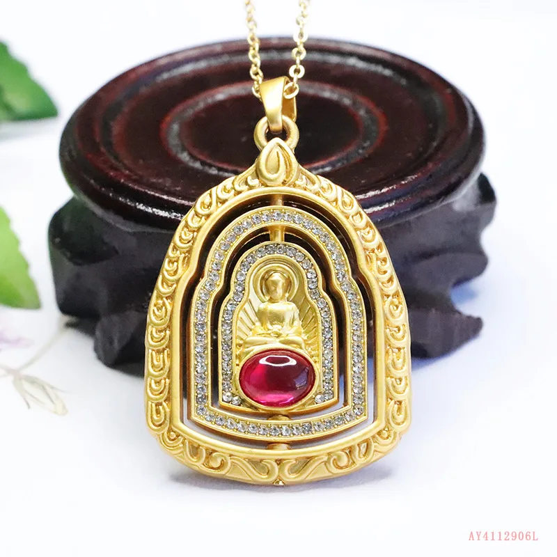 

Red corundum Guanyin pendant cultivates ruby rotating amulet jewelry