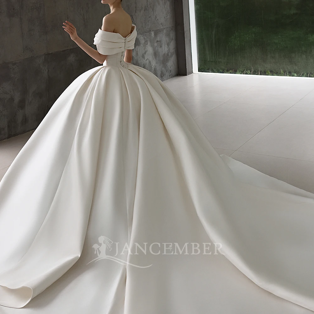 Classic Ivory Satin Ball Gown Customized Wedding Dress Off The Shoulder Sweetheart Draped Pleated Skirt Vestido De Novia