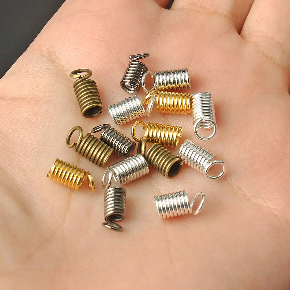 

50pcs/Lot Spring Crimp Caps Stopper Clasps Leather Ends Fastener End Caps Connectors For Diy Bracelet Necklace Jewelry Making