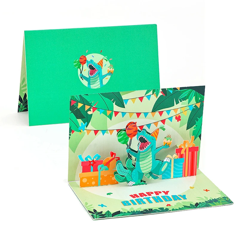 Birthday Greeting Cards Creative Dinosaur Cartoon Birthday Gifts Message Card Happy Birthday Cards With Envelope Holiday Supplie