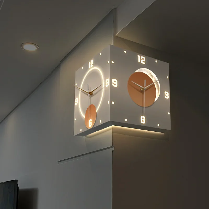 Light luxury living room double-sided corner wall clock creative home fashion corner clock wall wall non-punching luminous