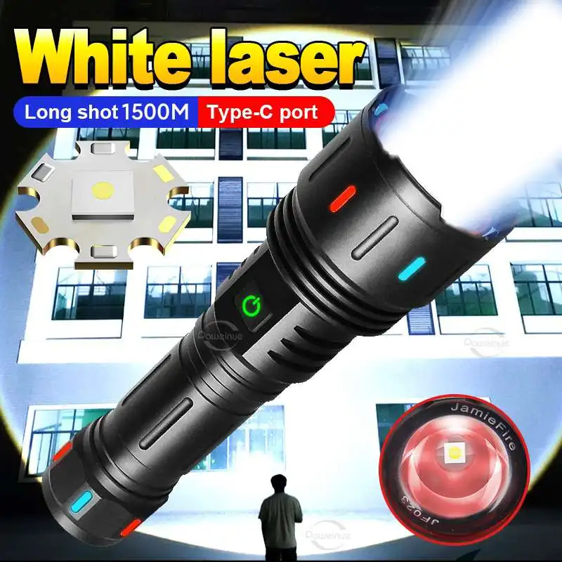 

Super Bright White Laser Led Flashlight Ultra Powerful Rechargeable Flashlight Fluorescence Lamp Power Bank 30W Torch Zoom 1500M