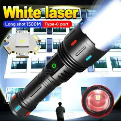 Super Bright White Laser Led Flashlight Ultra Powerful Rechargeable Flashlight Fluorescence Lamp Power Bank 30W Torch Zoom 1500M