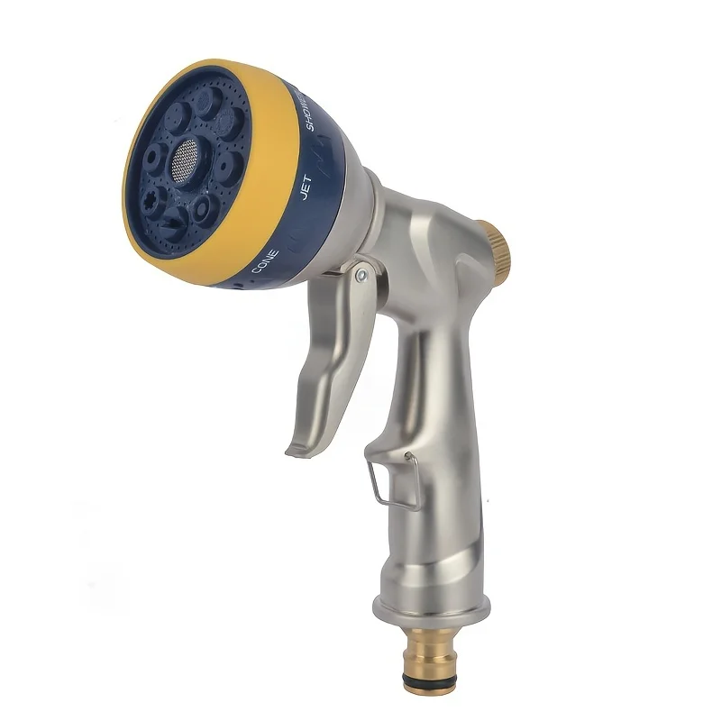 

High-Pressure Metal Nozzle with 8 Spray Patterns - Durable, Leak-Proof Design for Watering, Car Wash & Cleaning