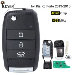 KEYECU 433 MHz 4D70 Chip di Ricambio Flip Pieghevole 3 Pulsante di Controllo Remoto Chiave Dell'automobile Fob per Kia K3 Forte 2013 2014 2015