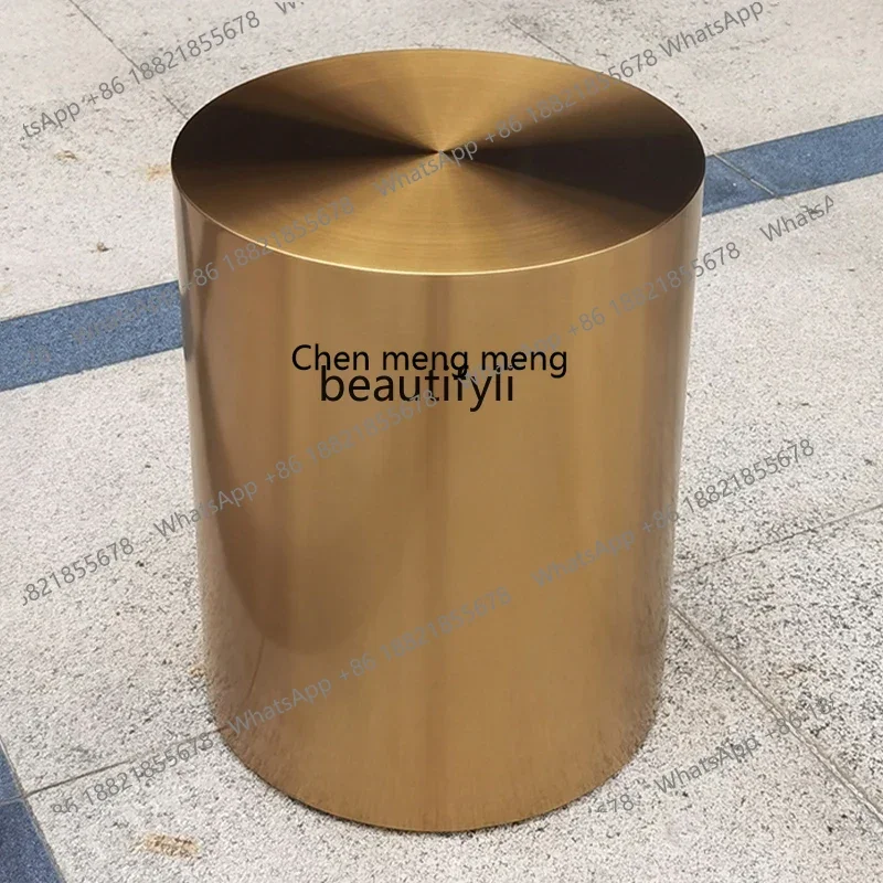 ss8350 Stainless steel electroplated brushed gold edge metal cylindrical corner table, living room sofa small coffee table