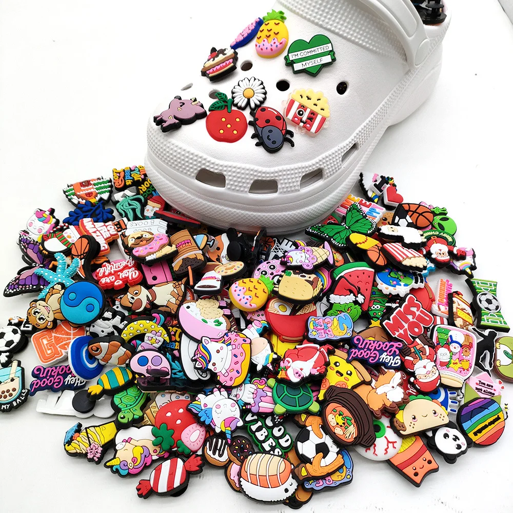25/35/55/100Pcs No repeat Cartoon Removable Shoe Charms For Clogs Bubble Slides Sandals Shoe Decorations Accessories For Teens