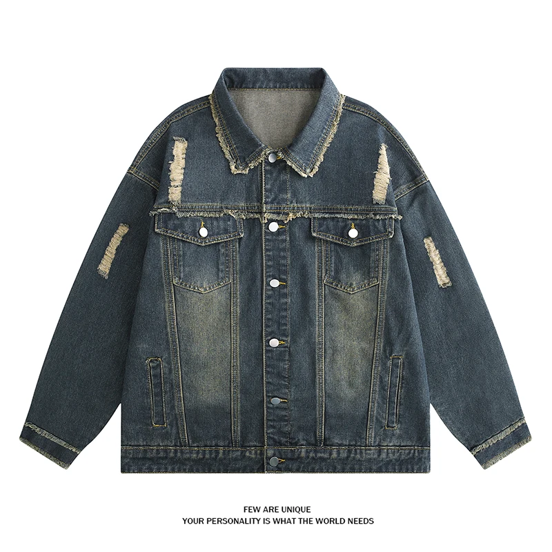 

2024 Vintage Wash Denim Jacket Men Women Button Up Long Sleeve Jean Jacket Fashion Menswear Trucker Coat