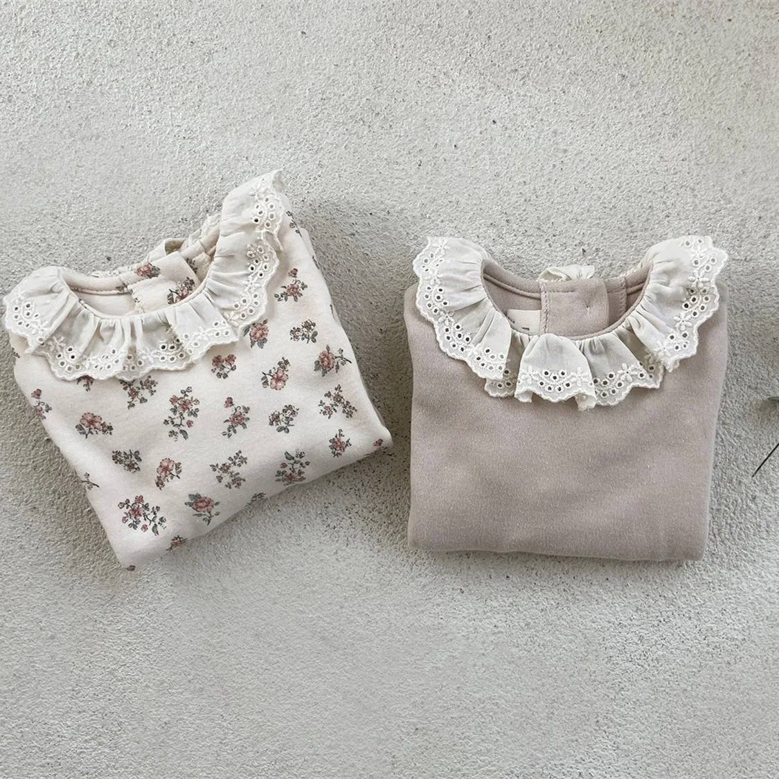 Autumn New Baby Long Sleeve Casual T Shirts Fashion Infant Girls Cotton Lace Collar Tops Children Floral Bottoming Shirt 0-24M