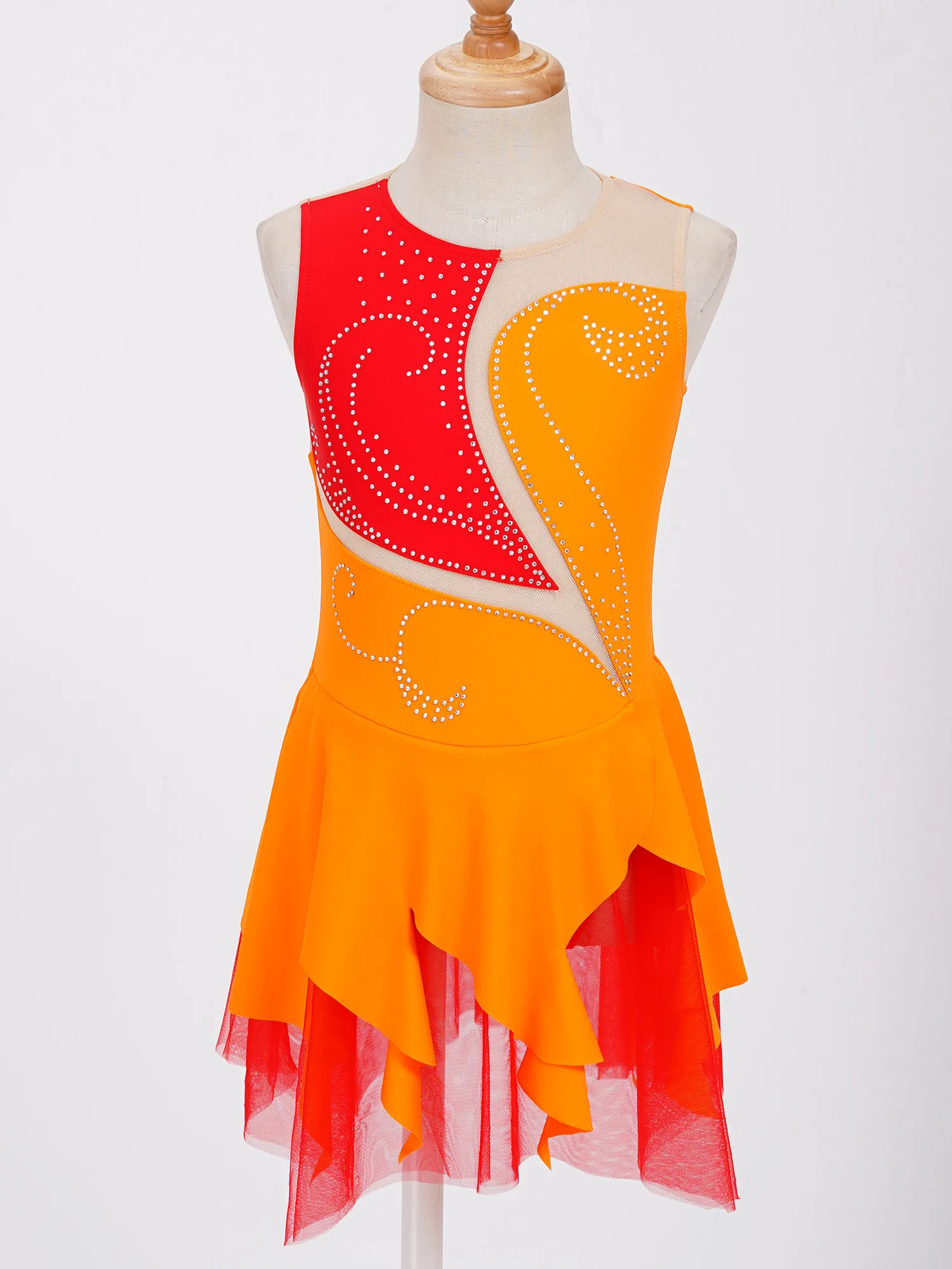 Vestido de baile de patinaje sobre hielo para niñas, leotardo de Ballet y gimnasia, tutú sin mangas, diamantes de imitación brillantes, Ropa de baile de bailarina transparente