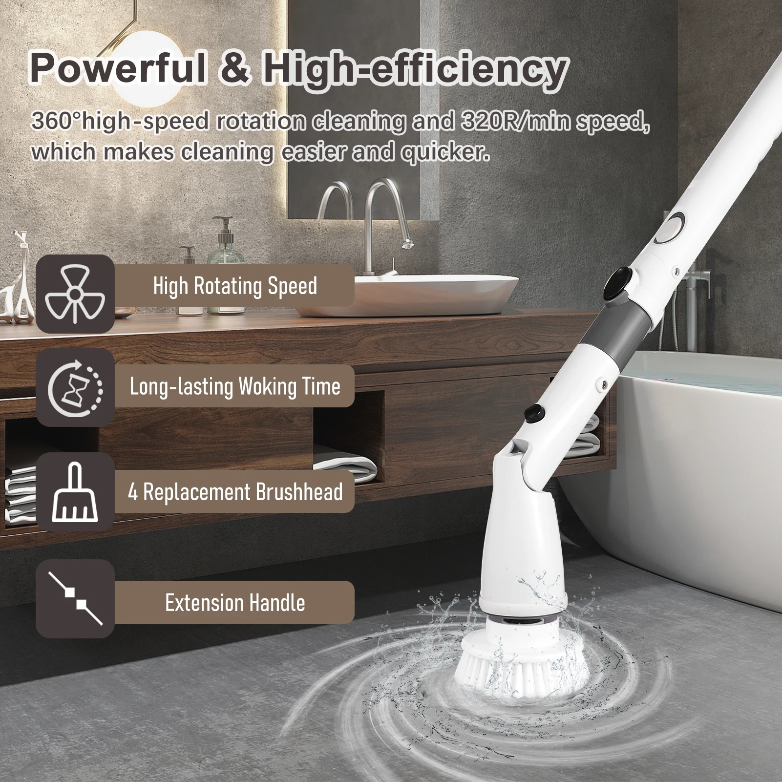 7 In 1 Electric Spin Scrubber Cordless Handheld Household Cleaning Brush with Extension Handle 6 Brush Heads for Window Floor